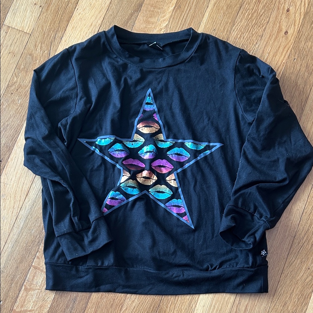Pixielane Kids Black Star Sweatshirt with Colorful Lips Design